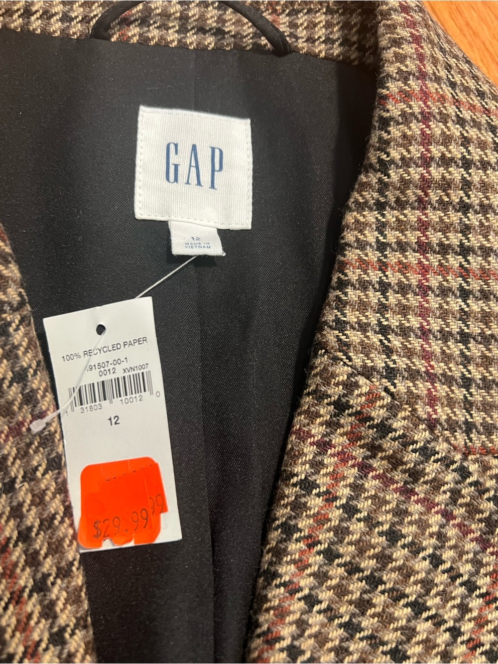 GAP Women's Houndstooth Double-Breasted Blazer - Brown/Black - Picture 4 of 6